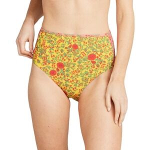 ROBERTA ROLLER RABBIT Rhody High Waist Bikini Bottom Floral Yellow Swimwear NWT